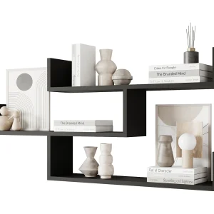 Driedelige wandplank, moderne wandplank voor woonkamer, 119 cm zwart mat