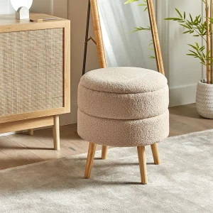Hocker met opbergruimte OKATON Bouclé Beige Hocker met opbergruimte OKATON Bouclé Beige