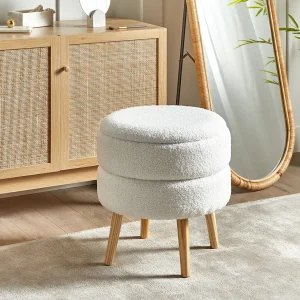 Hocker met opbergruimte OKATON Bouclé Wit Hocker met opbergruimte OKATON Bouclé Wit