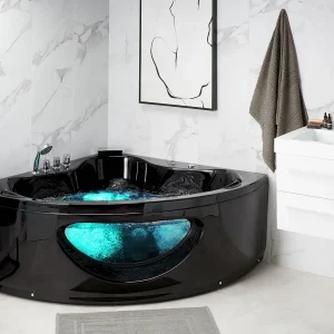 Hoek bubbelbad met LED TOCOA 190 x 150 cm Zwart