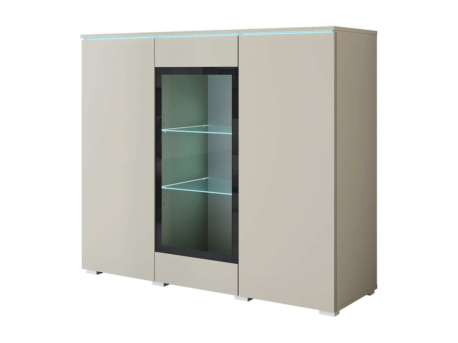 Moderne hoge vitrinekast 120 cm voor woonkamer 3 deuren kasjmier beige mat