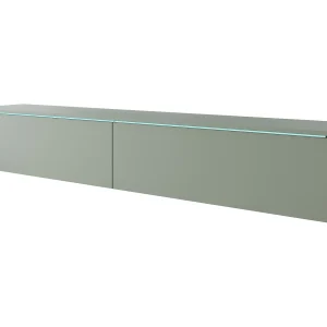 Moderne tv-meubel 180 cm voor de woonkamer – 2-deurs, greeploos, matte afwerking, staand of hangend, mistgroen Moderne tv-meubel 180 cm voor de woonkamer – 2-deurs, greeploos, matte afwerking, staand of hangend, mistgroen