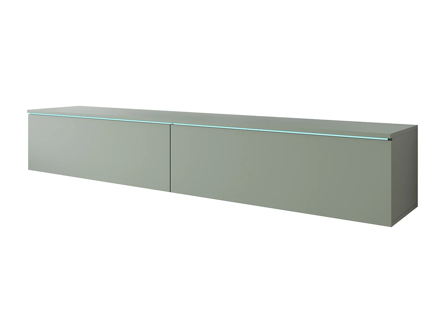Moderne tv-meubel 180 cm voor de woonkamer – 2-deurs, greeploos, matte afwerking, staand of hangend, mistgroen