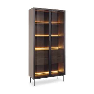 Glazen vitrinekast 92 cm Senzia – LED-verlichting, hoge poten – vitrinekast met lades, eik Dunin Glazen vitrinekast 92 cm Senzia – LED-verlichting, hoge poten – vitrinekast met lades, eik Dunin