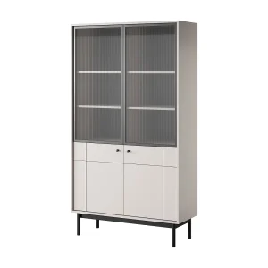 Glazen vitrinekast 100 cm Lunaris, geribbeld glas, 2-deurs vitrinekast op poten – kasjmier Glazen vitrinekast 100 cm Lunaris, geribbeld glas, 2-deurs vitrinekast op poten – kasjmier