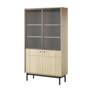 Glazen vitrinekast 100 cm Lunaris, geribbeld glas, 2-deurs vitrinekast op poten – Linea eiken Glazen vitrinekast 100 cm Lunaris, geribbeld glas, 2-deurs vitrinekast op poten – Linea eiken
