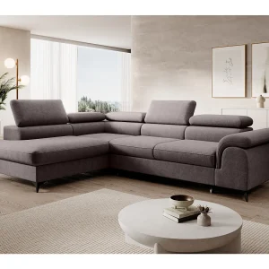 Hoekbank PLAZA L links met slaapfunctie 125×195 velours grijs Hoekbank PLAZA L links met slaapfunctie 125×195 velours grijs