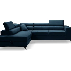 Hoekbank PIERO L links met slaapfunctie 125×195 velours marineblauw Hoekbank PIERO L links met slaapfunctie 125×195 velours marineblauw