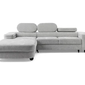 Hoekbank LOVE L links met slaapfunctie 124×210 chenille lichtgrijs