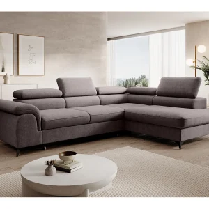 Hoekbank PLAZA L rechts met slaapfunctie 125×195 velours grijs Hoekbank PLAZA L rechts met slaapfunctie 125×195 velours grijs