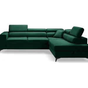 Hoekbank PIERO L links met slaapfunctie 125×195 velours donkergroen Hoekbank PIERO L links met slaapfunctie 125×195 velours donkergroen