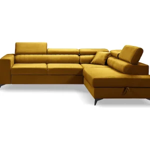 Hoekbank PIERO L links met slaapfunctie 125×195 velours goud Hoekbank PIERO L links met slaapfunctie 125×195 velours goud
