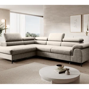 Hoekbank PLAZA L links met slaapfunctie 125×195 velours beige Hoekbank PLAZA L links met slaapfunctie 125×195 velours beige