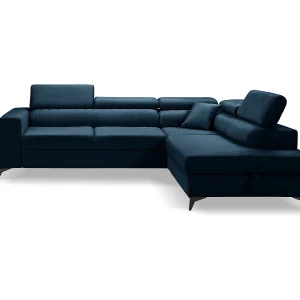 Hoekbank PIERO L links met slaapfunctie 125×195 velours marineblauw Hoekbank PIERO L links met slaapfunctie 125×195 velours marineblauw