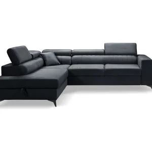 Hoekbank PIERO L links met slaapfunctie 125×195 velours donkergrijs Hoekbank PIERO L links met slaapfunctie 125×195 velours donkergrijs