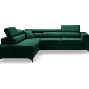 Hoekbank PIERO L links met slaapfunctie 125×195 velours donkergroen Hoekbank PIERO L links met slaapfunctie 125×195 velours donkergroen