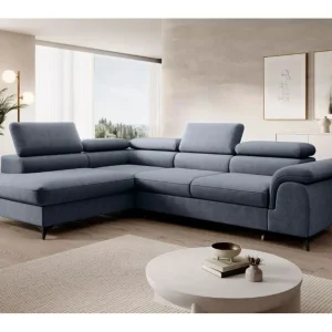 Hoekbank PLAZA L links met slaapfunctie 125×195 velours blauw Hoekbank PLAZA L links met slaapfunctie 125×195 velours blauw