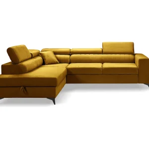 Hoekbank PIERO L links met slaapfunctie 125×195 velours goud Hoekbank PIERO L links met slaapfunctie 125×195 velours goud
