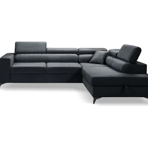 Hoekbank PIERO L links met slaapfunctie 125×195 velours donkergrijs Hoekbank PIERO L links met slaapfunctie 125×195 velours donkergrijs