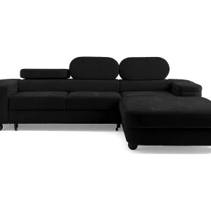 Hoekbank LOVE L rechts met slaapfunctie 124×210 chenille zwart