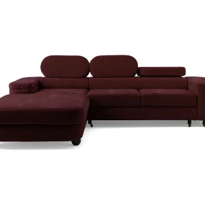 Hoekbank LOVE L links met slaapfunctie 124×210 chenille bordeaux
