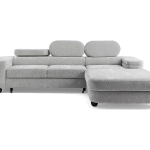 Hoekbank LOVE L rechts met slaapfunctie 124×210 chenille lichtgrijs
