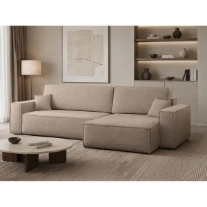 Hoekbank L-vorm met slaapfunctie en opbergruimte, stof Verita, Warm beige, Rechts, BEST XL