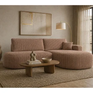 Hoekbank met slaapfunctie en opbergruimte, corduroy stof Tilia, Bruin, Rechts, ROUND ONE OPEN XL