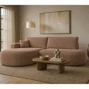 Hoekbank met slaapfunctie en opbergruimte, corduroy stof Tilia, Bruin, Links, ROUND ONE OPEN XL Hoekbank met slaapfunctie en opbergruimte, corduroy stof Tilia, Bruin, Links, ROUND ONE OPEN XL