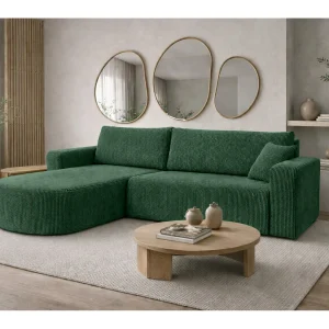 Hoekbank met slaapfunctie, koordstof Poso, Groen, Links, ROUND ONE XL Hoekbank met slaapfunctie, koordstof Poso, Groen, Links, ROUND ONE XL