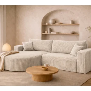 Hoekbank met slaapfunctie, koordstof Poso, Beige, Links, ROUND ONE Hoekbank met slaapfunctie, koordstof Poso, Beige, Links, ROUND ONE