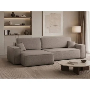 Hoekbank L-vorm met slaapfunctie en opbergruimte, stof Verita, Beige, Links, BEST XL