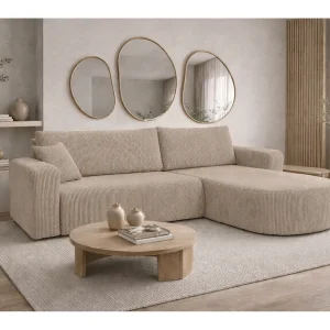 Hoekbank met slaapfunctie, koordstof Poso, Donkerbeige, Rechts, ROUND ONE XL Hoekbank met slaapfunctie, koordstof Poso, Donkerbeige, Rechts, ROUND ONE XL