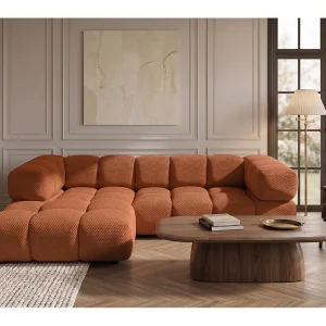 Hoekbank L-vorm, gestructureerde premiumstof Sonic, Koper, Links, Averro