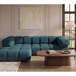 Hoekbank L-vorm, gestructureerde premiumstof Sonic, Azuurblauw, Links, Averro