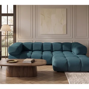 Hoekbank L-vorm, gestructureerde premiumstof Sonic, Azuurblauw, Rechts, Averro