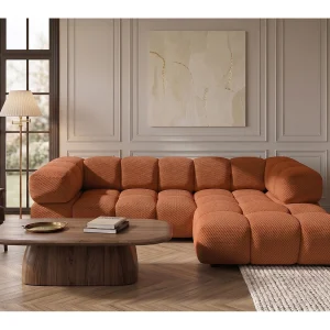 Hoekbank L-vorm, gestructureerde premiumstof Sonic, Koper, Rechts, Averro