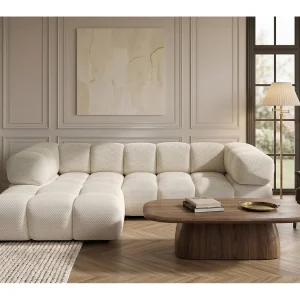 Hoekbank L-vorm, gestructureerde premiumstof Sonic, Beige, Links, Averro