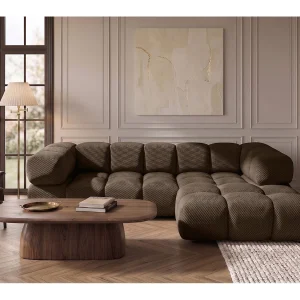 Hoekbank L-vorm, gestructureerde premiumstof Sonic, Bruin, Rechts, Averro
