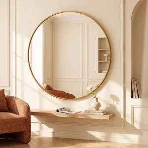 Grote ronde wandspiegel van metaal – D150 cm, goudkleurig, RONDIA Grote ronde wandspiegel van metaal – D150 cm, goudkleurig, RONDIA