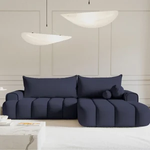 Hoekbank – in marineblauw fluweel met stoffering – rechterkant – DANDELINO Hoekbank – in marineblauw fluweel met stoffering – rechterkant – DANDELINO