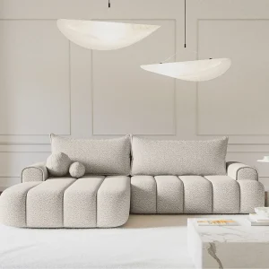 Hoekbank – in crème bouclé met stoffering – linkerzijde – DANDELINO Hoekbank – in crème bouclé met stoffering – linkerzijde – DANDELINO