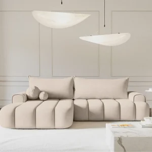 Hoekbank met bekleding – in greige fluweel – linkerzijde – DANDELINO