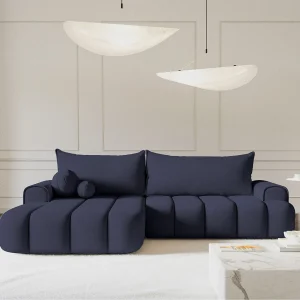 Hoekbank – in marineblauw fluweel met stoffering – linkerzijde – DANDELINO Hoekbank – in marineblauw fluweel met stoffering – linkerzijde – DANDELINO