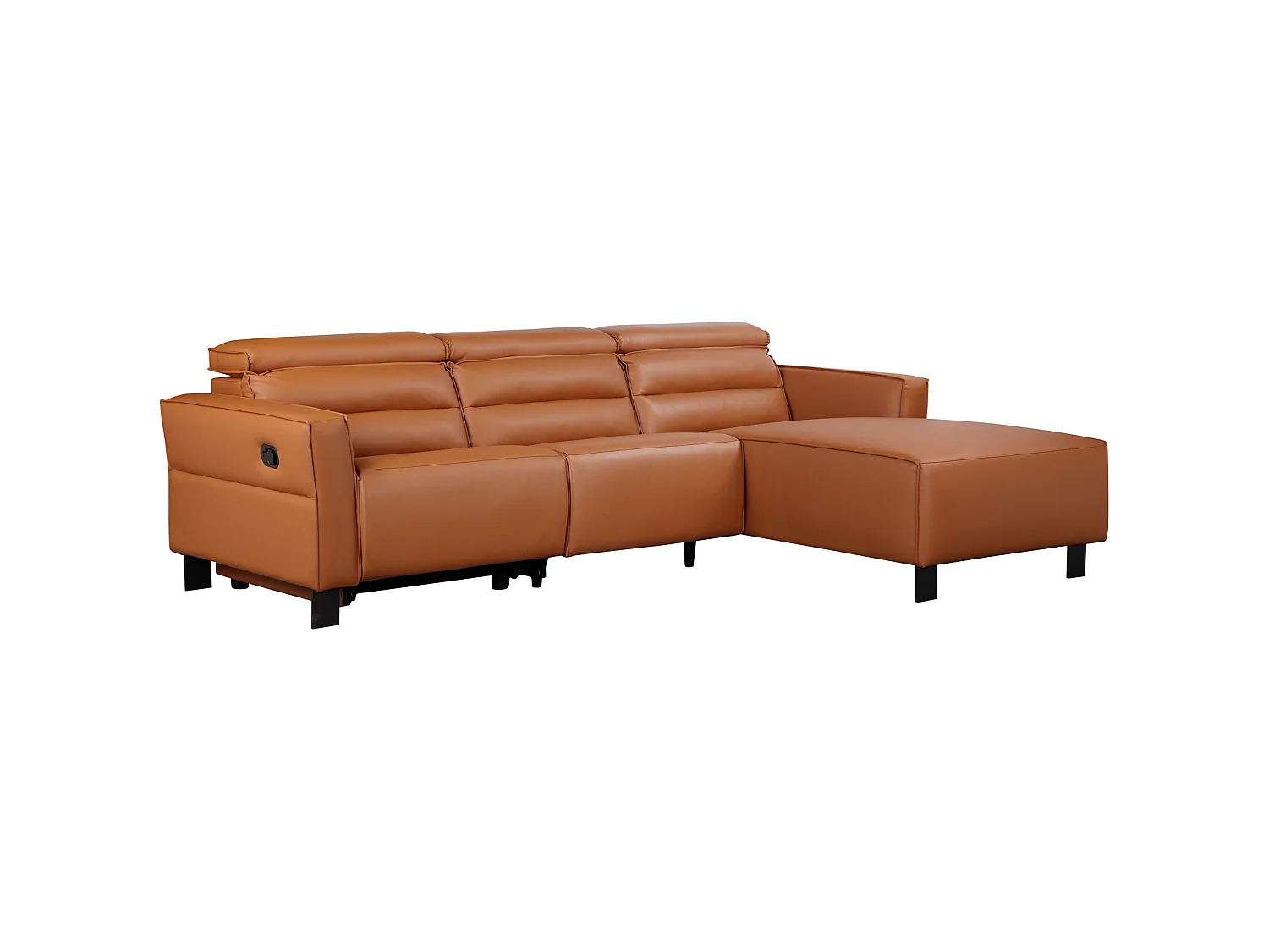 Hoekbank 3-zits met handmatige functie in PU leder cognac