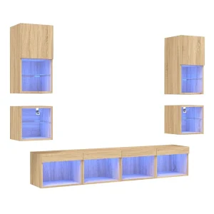 Hässleholm 8-delige Tv-wandmeubelset met LED bewerkt hout sonoma eiken Hässleholm 8-delige Tv-wandmeubelset met LED bewerkt hout sonoma eiken