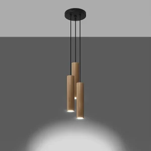 Hanglampen Silno Scandinavisch van  – 3 lichtbronnen 3000K – L.20 x H.100 cm – natuurlijk hout