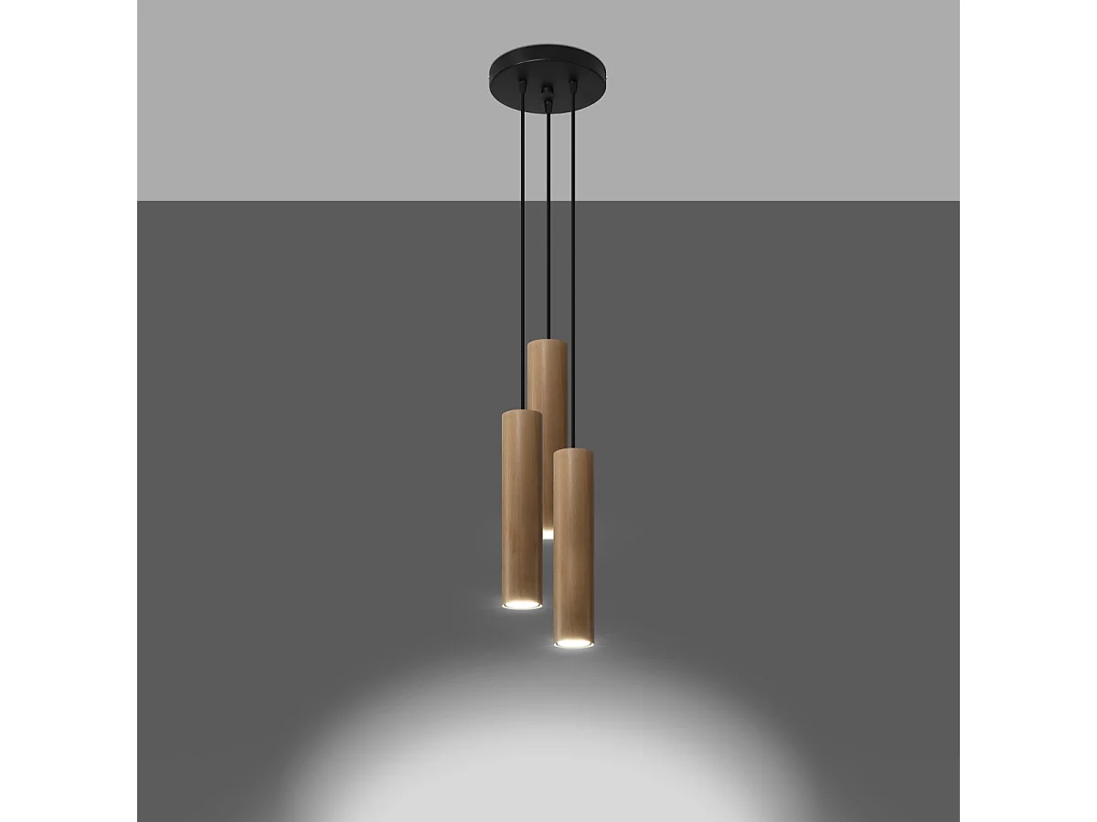Hanglampen Silno Scandinavisch van - 3 lichtbronnen 3000K - L.20 x H.100 cm - natuurlijk hout