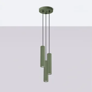 Hanglamp Gloow minimalistisch van – 3 lichtbronnen 4000K – L.19,5 x H.108 cm – olijfgroen Hanglamp Gloow minimalistisch van – 3 lichtbronnen 4000K – L.19,5 x H.108 cm – olijfgroen