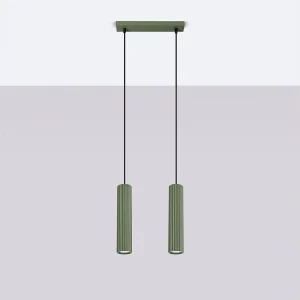 Hanglamp Gloow minimalistisch van – 2 lichtbronnen 4000K – L.30 x H.90 cm – olijfgroen Hanglamp Gloow minimalistisch van – 2 lichtbronnen 4000K – L.30 x H.90 cm – olijfgroen